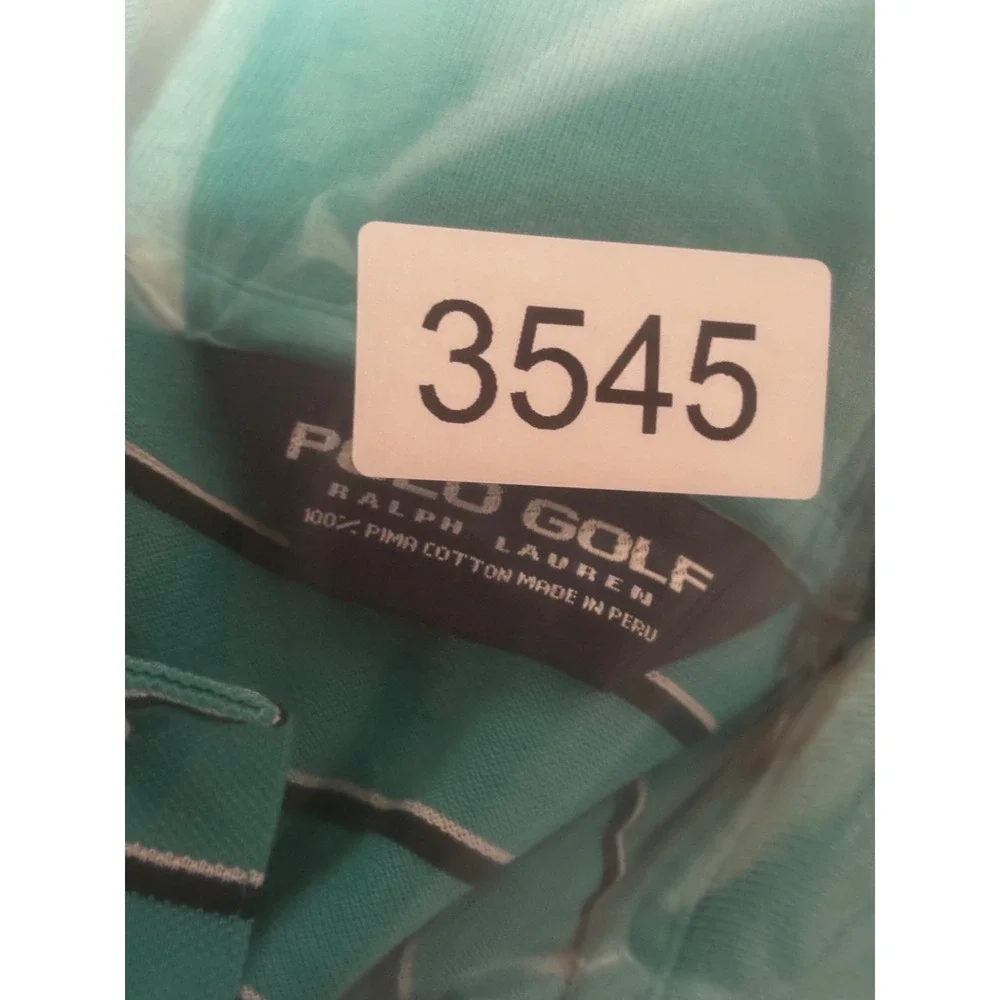 Polo Golf Ralph Lauren Collared Shirt Teal Striped Pima Cotton Large Thrashed